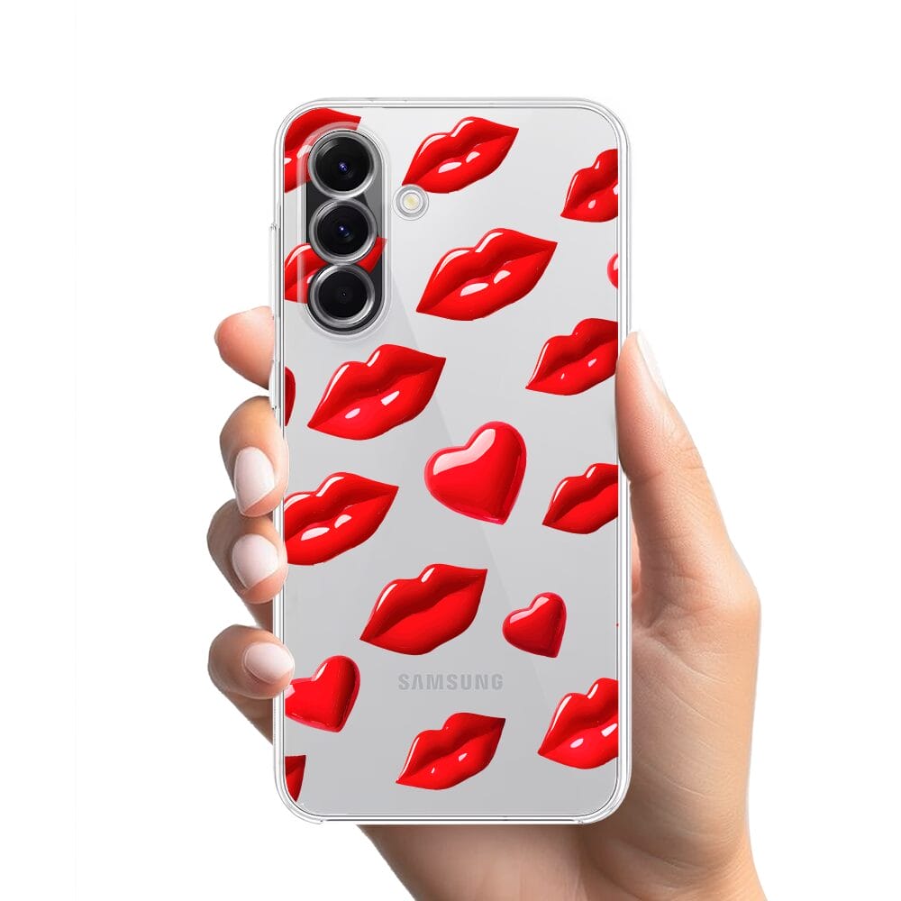 Etui do Samsung Galaxy A56 5G przeźroczyste, silikonowe Flexi, czerwone usta - obrazek 2