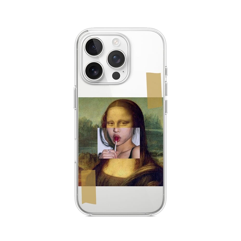 Etui do iPhone 13 Pro Max przeźroczyste, silikonowe Flexi, Mona Lisa z lizakiem