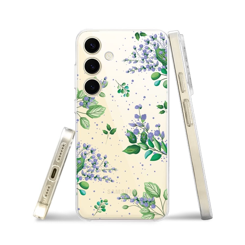 Etui do Samsung Galaxy S24 Plus przeźroczyste, silikonowe Flexi, fioletowe kwiatki - obrazek 3