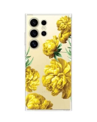 Etui do Samsung Galaxy S24 Ultra przeźroczyste, silikonowe Flexi, żółte piwonie