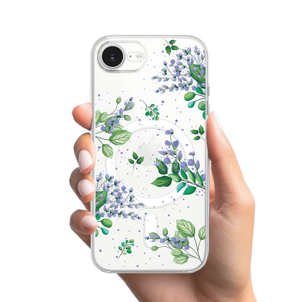 Etui do iPhone 16e z MagSafe przeźroczyste, silikonowe Flexi, fioletowe kwiatki - obrazek 2