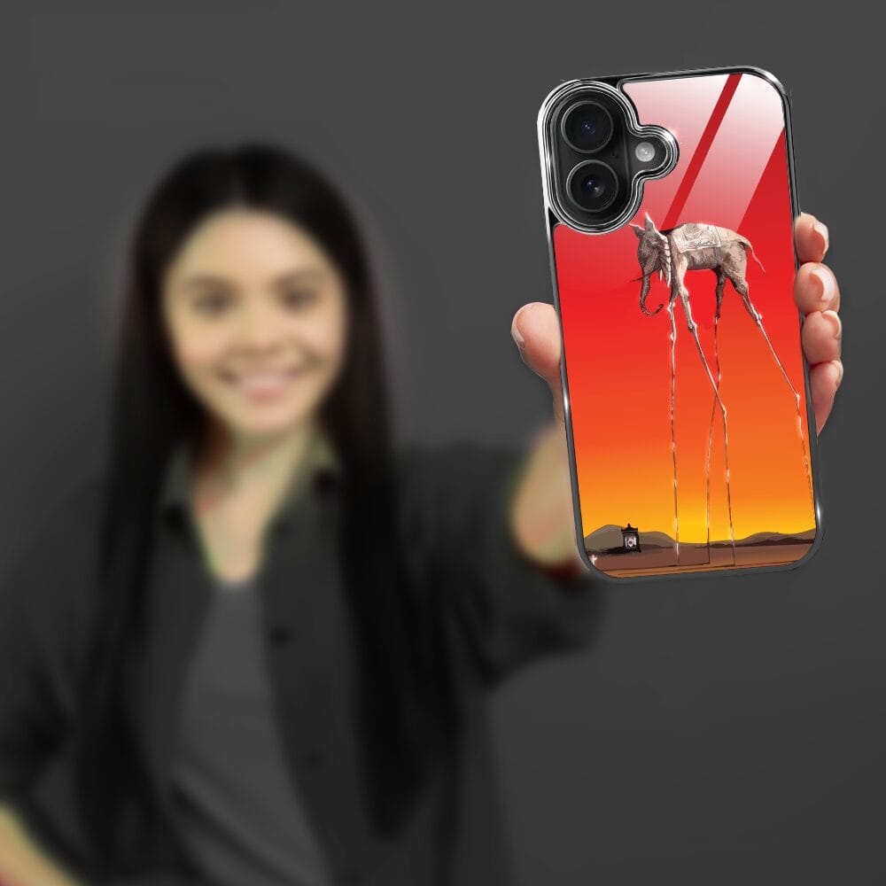 Etui do iPhone 16 Plus IBIZU Elite Glass z MagSafe, Salvador Dali, słoń, czarne - obrazek 4