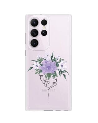 Etui do Samsung Galaxy S23 Ultra przeźroczyste, silikonowe Flexi, kobieta z kwiatami
