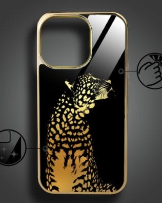 Etui do iPhone 16 Pro IBIZU Elite Glass z MagSafe Golden Midnight, Lampart, złote