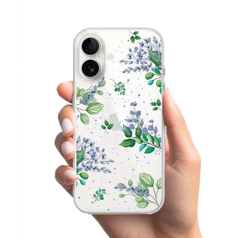 Etui do iPhone 16 Plus przeźroczyste, silikonowe Flexi, fioletowe kwiatki - obrazek 2