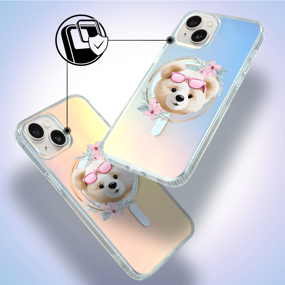 Etui do iPhone 14 IBIZU California Sunset z MagSafe, zmieniające kolor, Flower Queen, miś z kwiatami - obrazek 4