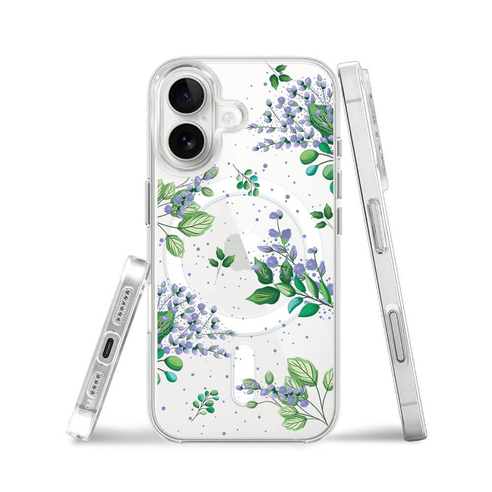 Etui do iPhone 16 Plus z MagSafe przeźroczyste, silikonowe Flexi, fioletowe kwiatki - obrazek 3
