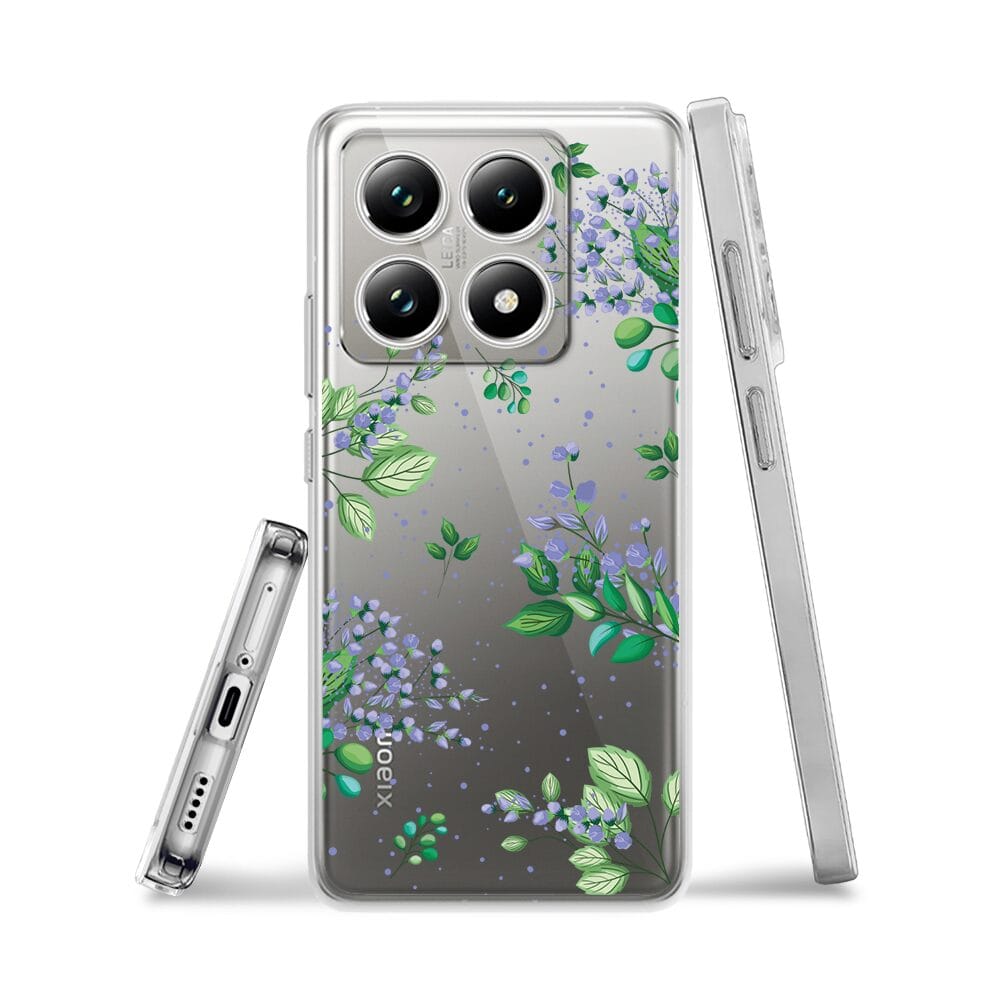 Etui do Xiaomi 14T Pro przeźroczyste, silikonowe Flexi, fioletowe kwiatki - obrazek 3