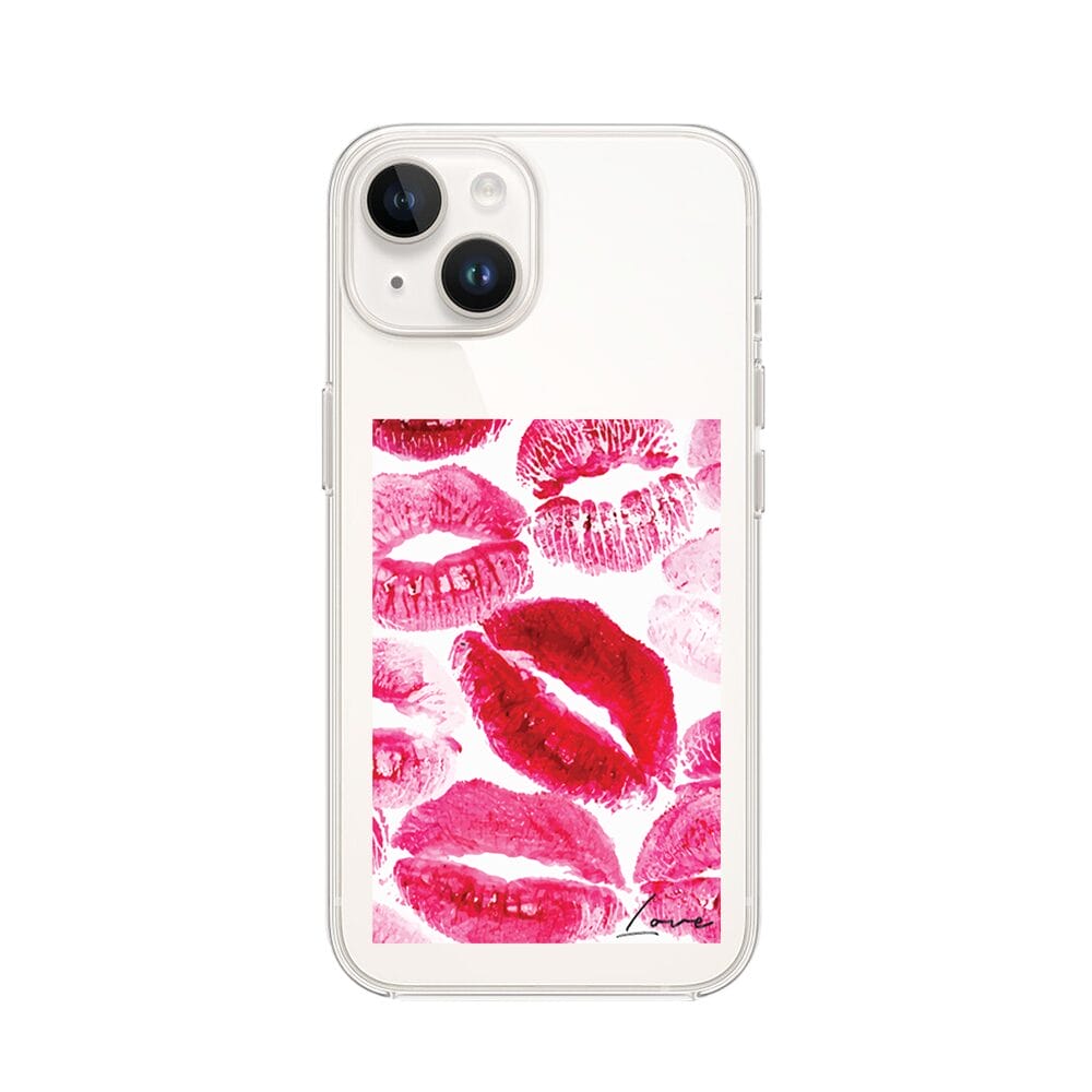 Etui do iPhone 13 Mini przeźroczyste, silikonowe Flexi, pocałunki z napisem "love"