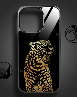 Etui do iPhone 16 Pro IBIZU Elite Glass z MagSafe Golden Midnight, Ryczący Jaguar, czarne