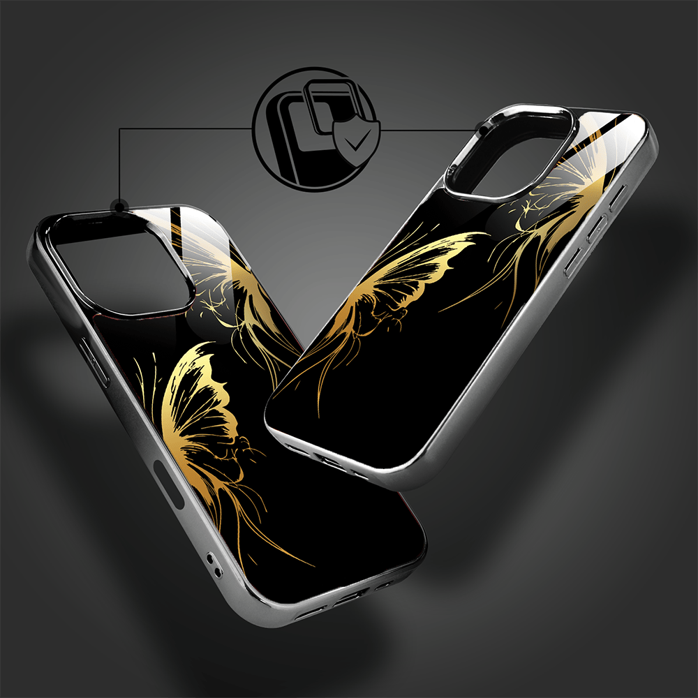 Etui do iPhone 16 Pro Max IBIZU Elite Glass z MagSafe Golden Midnight, Skrzydła motyla, czarne - obrazek 4