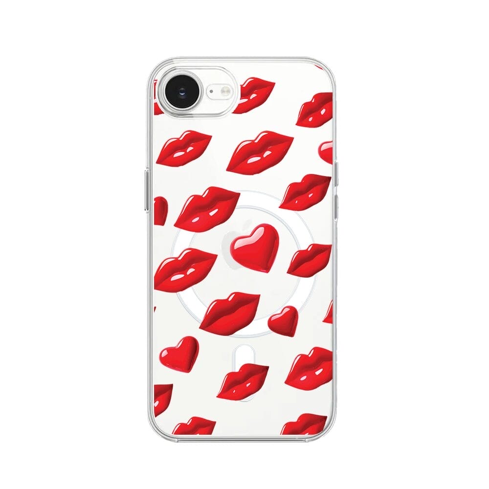 Etui do iPhone 16e z MagSafe przeźroczyste, silikonowe Flexi, czerwone usta