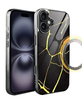 Etui do iPhone 16 IBIZU Elite Glass z MagSafe, Kintsugi, czarna porcelana, czarne