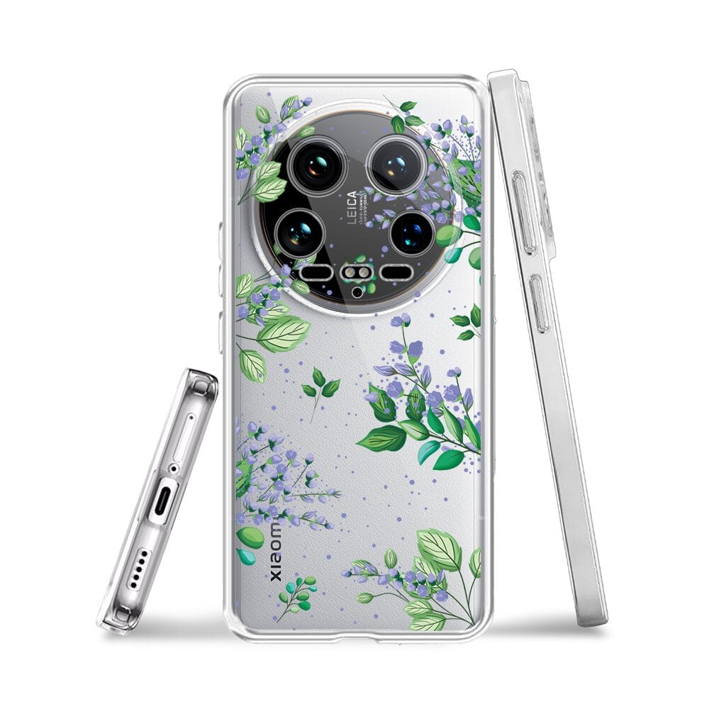 Etui do Xiaomi 14 Ultra przeźroczyste, silikonowe Flexi, fioletowe kwiatki - obrazek 3