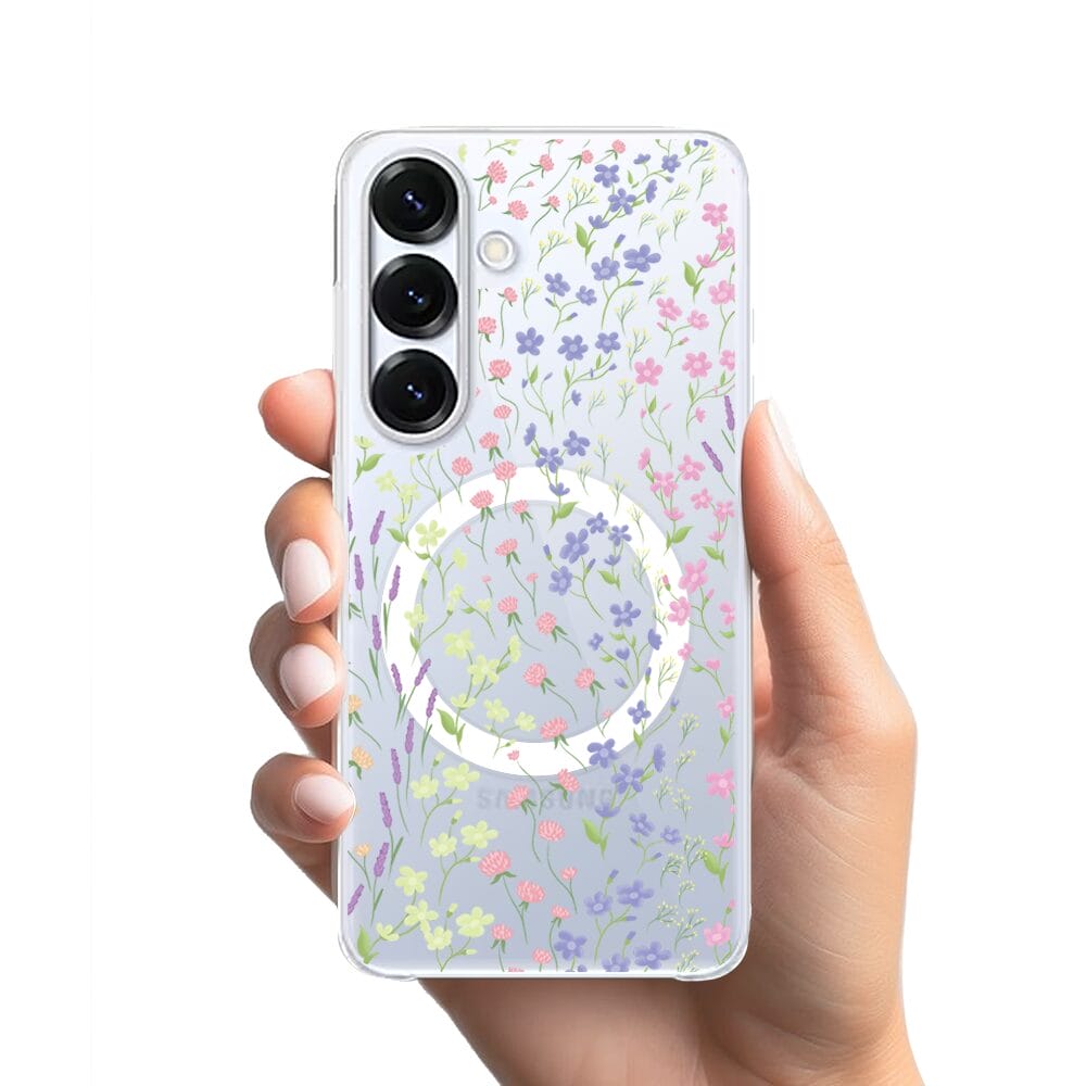 Etui do Samsung Galaxy S25 Plus z MagSafe przeźroczyste, silikonowe Flexi, kwiaty polne - obrazek 2