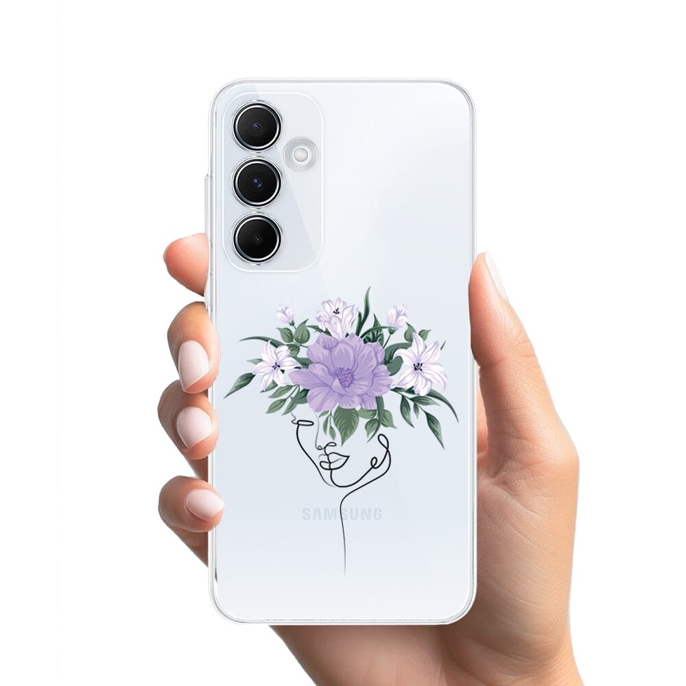 Etui do Samsung Galaxy A35 5G przeźroczyste, silikonowe Flexi, kobieta z kwiatami - obrazek 2