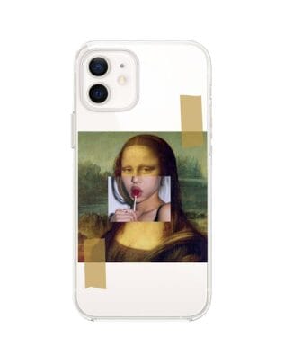 Etui do iPhone 12 Mini przeźroczyste, silikonowe Flexi, Mona Lisa z lizakiem