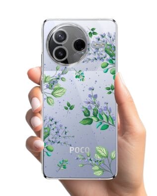 Etui do Xiaomi POCO F7 Pro przeźroczyste, silikonowe Flexi, fioletowe kwiatki