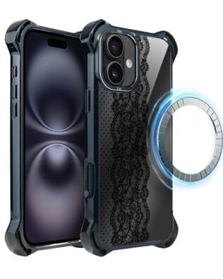 Etui do iPhone 16 IBIZU DropGuard Ultra z MagSafe, Midnight, Ornamentowa koronka