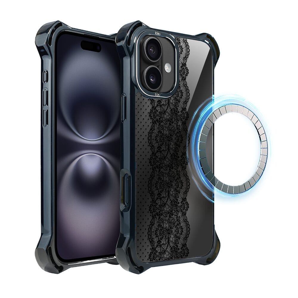 Etui do iPhone 16 IBIZU DropGuard Ultra z MagSafe, Midnight, Ornamentowa koronka
