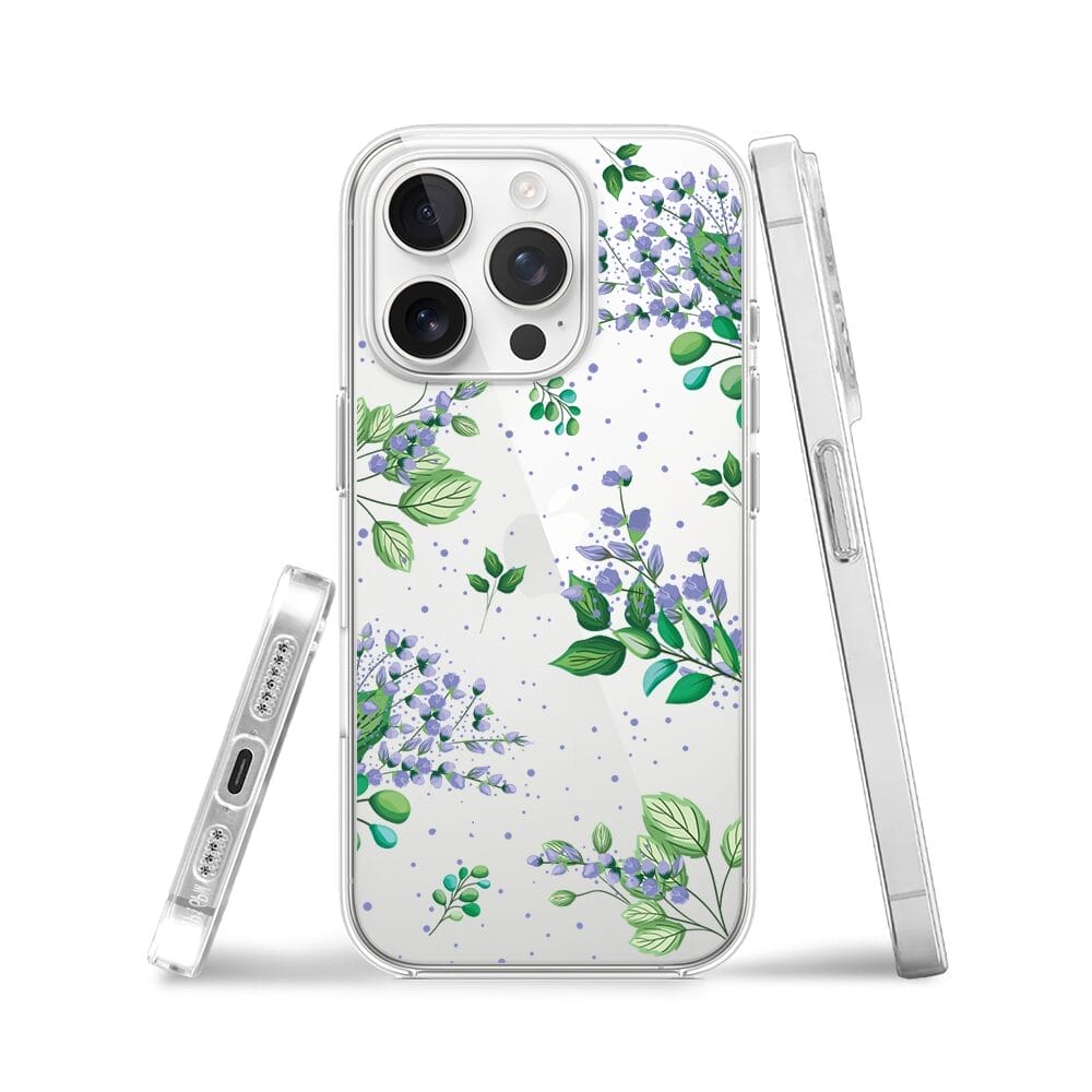 Etui do iPhone 13 Pro przeźroczyste, silikonowe Flexi, fioletowe kwiatki - obrazek 3