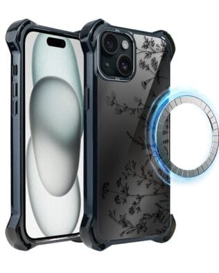 Etui do iPhone 15 IBIZU DropGuard Ultra z MagSafe, Midnight, Dotyk kwiatów