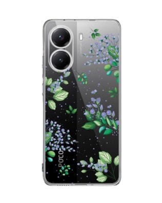 Etui do Xiaomi POCO X7 Pro przeźroczyste, silikonowe Flexi, fioletowe kwiatki