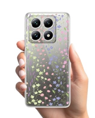 Etui do Xiaomi 14T przeźroczyste, silikonowe Flexi, kwiaty polne
