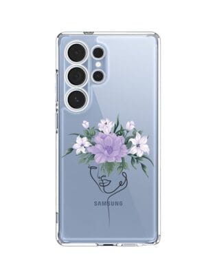 Etui do Samsung Galaxy S25 Ultra przeźroczyste, silikonowe Flexi, kobieta z kwiatami