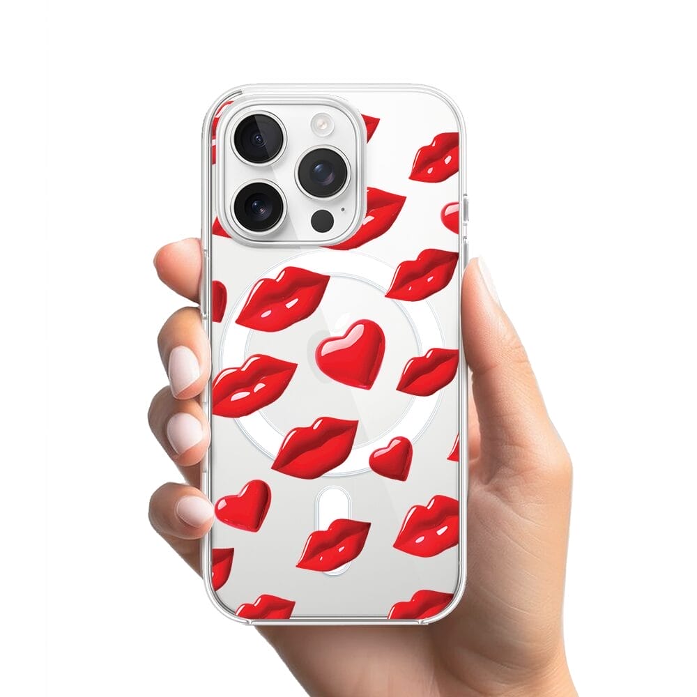 Etui do iPhone 14 Pro z MagSafe przeźroczyste, silikonowe Flexi, czerwone usta - obrazek 2