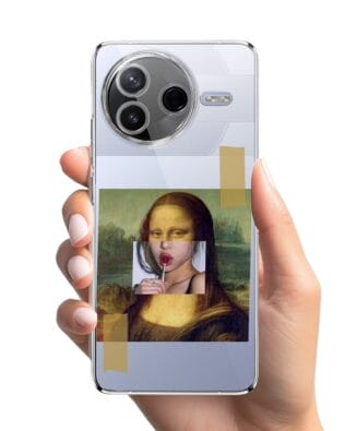 Etui do Xiaomi POCO F7 Pro przeźroczyste, silikonowe Flexi, Mona Lisa z lizakiem