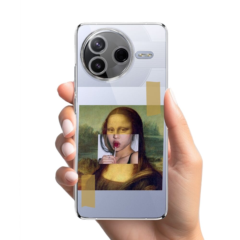 Etui do Xiaomi POCO F7 Pro przeźroczyste, silikonowe Flexi, Mona Lisa z lizakiem - obrazek 2