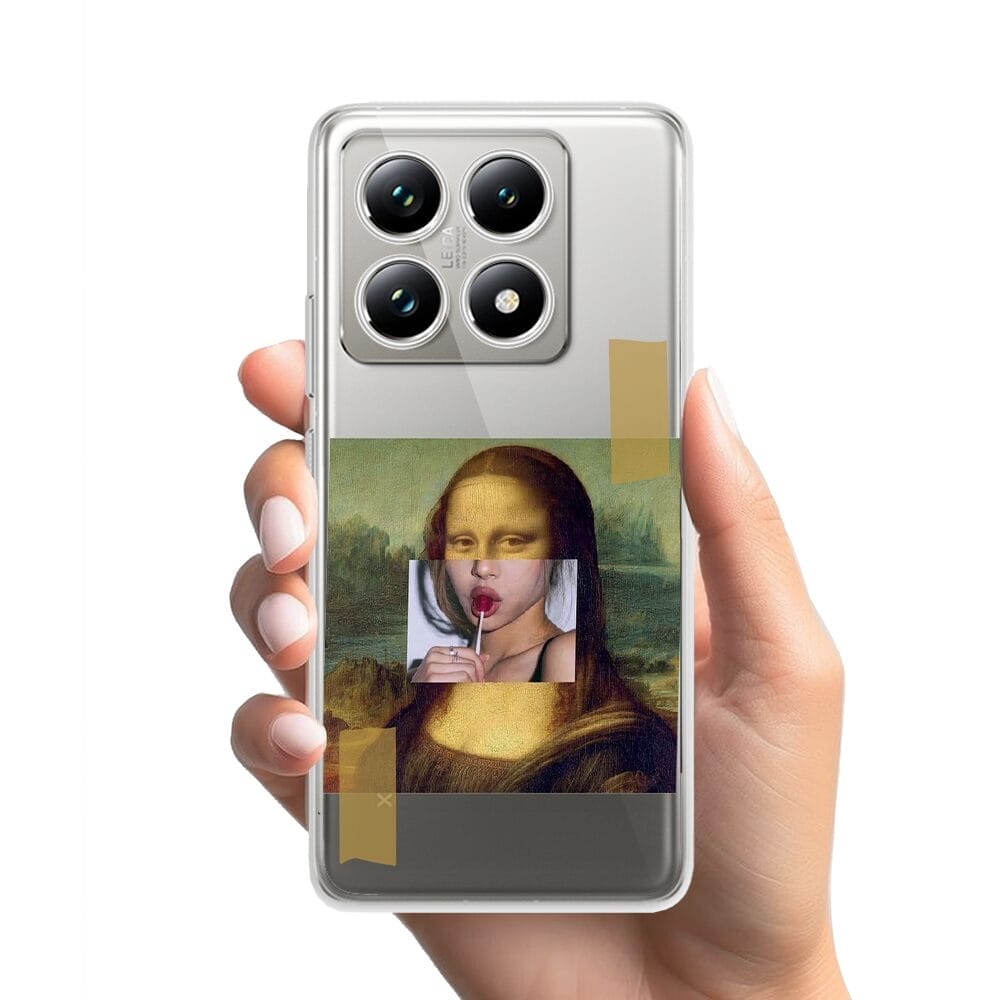 Etui do Xiaomi 14T przeźroczyste, silikonowe Flexi, Mona Lisa z lizakiem - obrazek 2