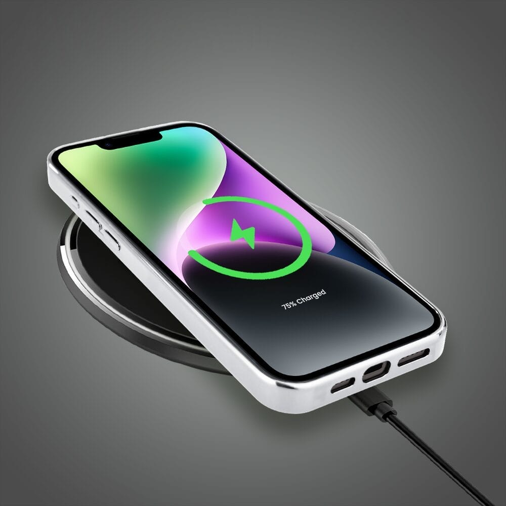 Etui do iPhone 14 IBIZU Elite Glass, szklany tył, węże ze srebrem, srebrne - obrazek 6