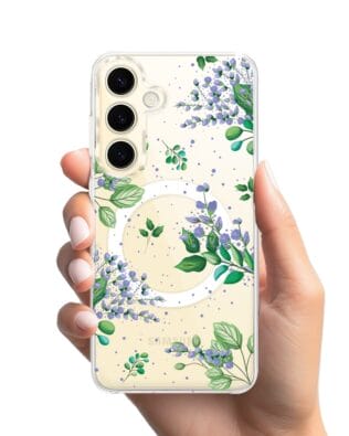 Etui do Samsung Galaxy S24 Plus z MagSafe przeźroczyste, silikonowe Flexi, fioletowe kwiatki