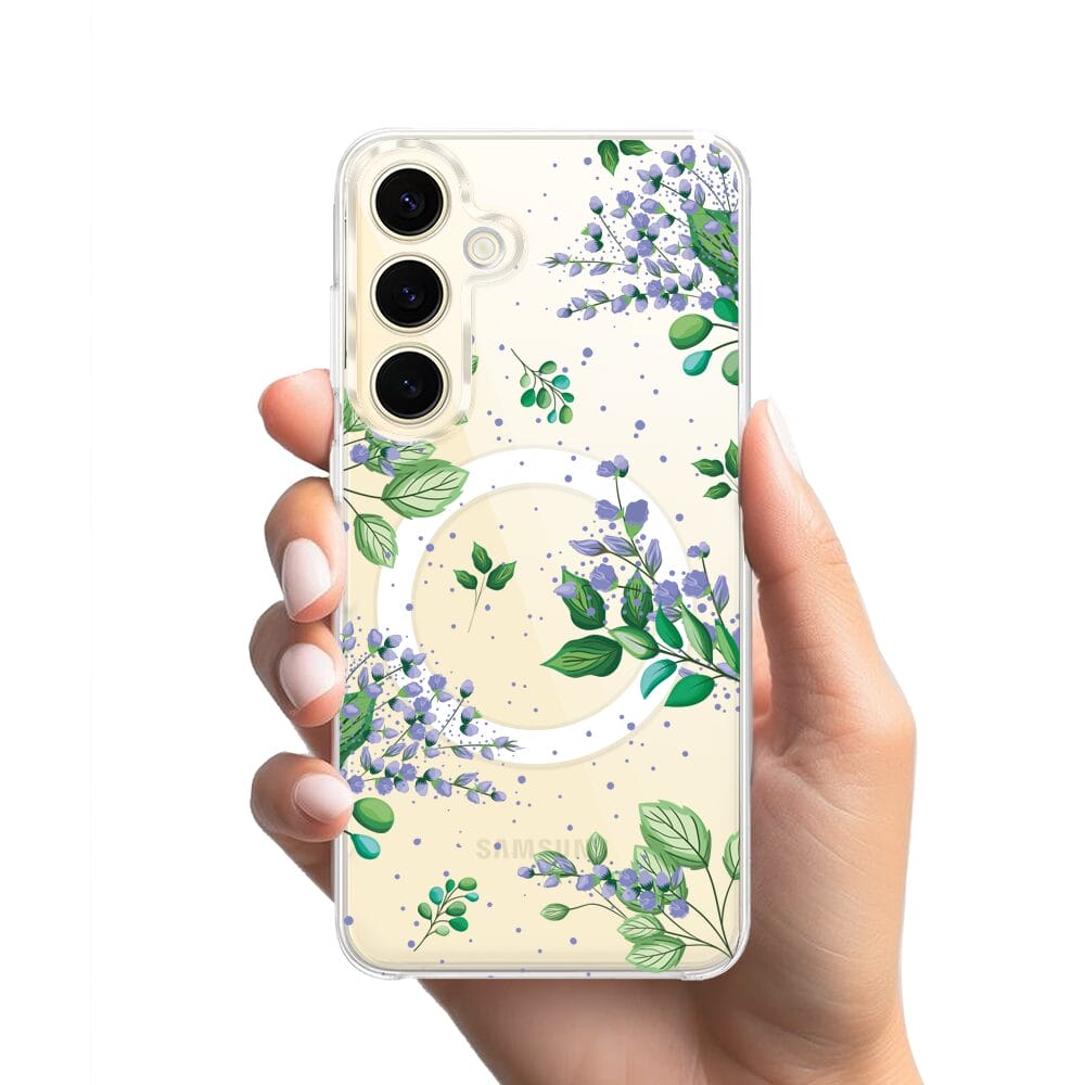 Etui do Samsung Galaxy S24 Plus z MagSafe przeźroczyste, silikonowe Flexi, fioletowe kwiatki - obrazek 2