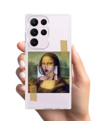 Etui do Samsung Galaxy S23 Ultra z MagSafe przeźroczyste, silikonowe Flexi, Mona Lisa z lizakiem