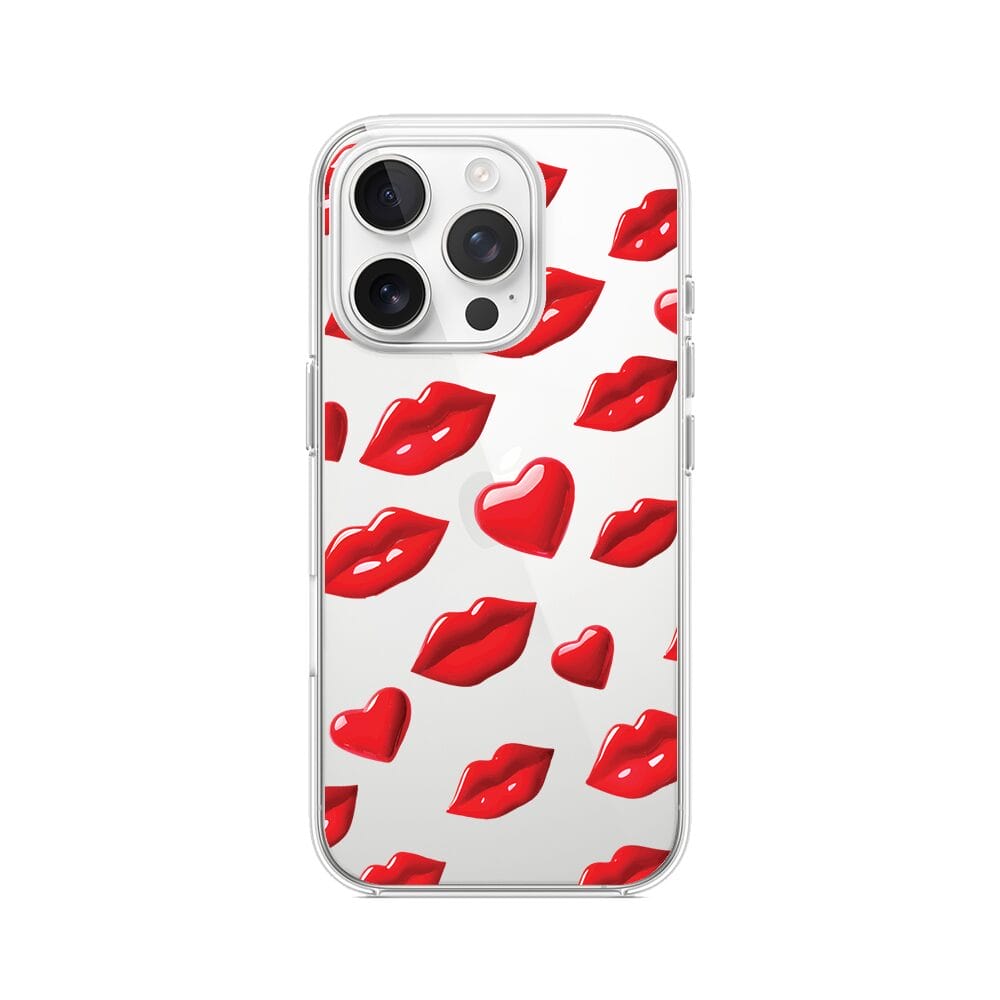 Etui do iPhone 16 Pro przeźroczyste, silikonowe Flexi, czerwone usta