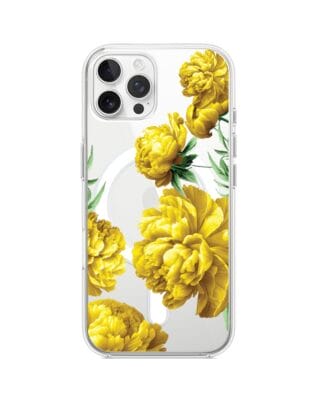 Etui do iPhone 12 Pro Max z MagSafe przeźroczyste, silikonowe Flexi, żółte piwonie