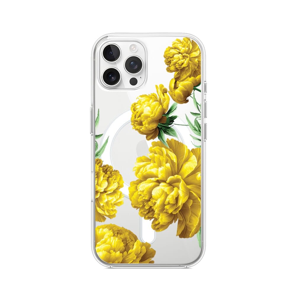 Etui do iPhone 12 Pro Max z MagSafe przeźroczyste, silikonowe Flexi, żółte piwonie