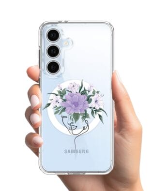 Etui do Samsung Galaxy S24 FE z MagSafe przeźroczyste, silikonowe Flexi, kobieta z kwiatami