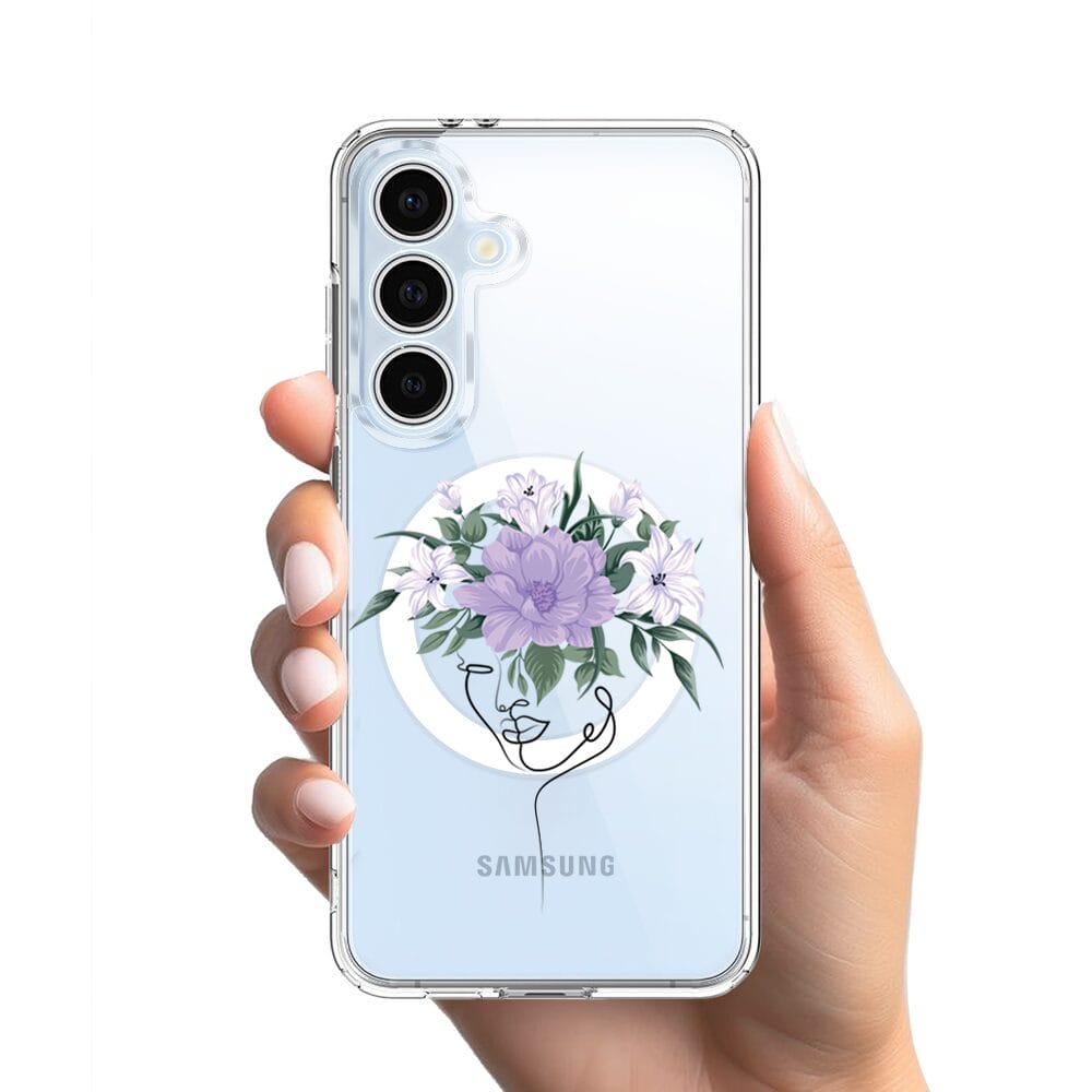 Etui do Samsung Galaxy S24 FE z MagSafe przeźroczyste, silikonowe Flexi, kobieta z kwiatami - obrazek 2