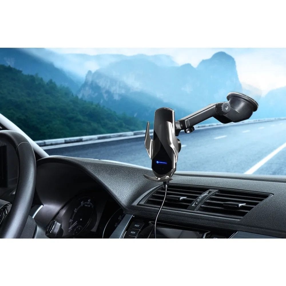 Uchwyt ładujący bezprzewodowo, automatyczny do kratki i na szybę, adaptery magnetyczne do ładowania przewodowego, czarny - obrazek 8