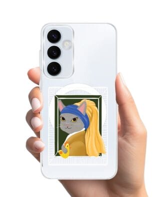 Etui do Samsung Galaxy A55 5G z MagSafe przeźroczyste, silikonowe Flexi, kotek z kurczakiem