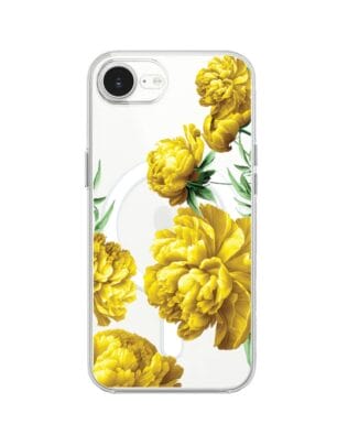 Etui do iPhone 16e z MagSafe przeźroczyste, silikonowe Flexi, żółte piwonie