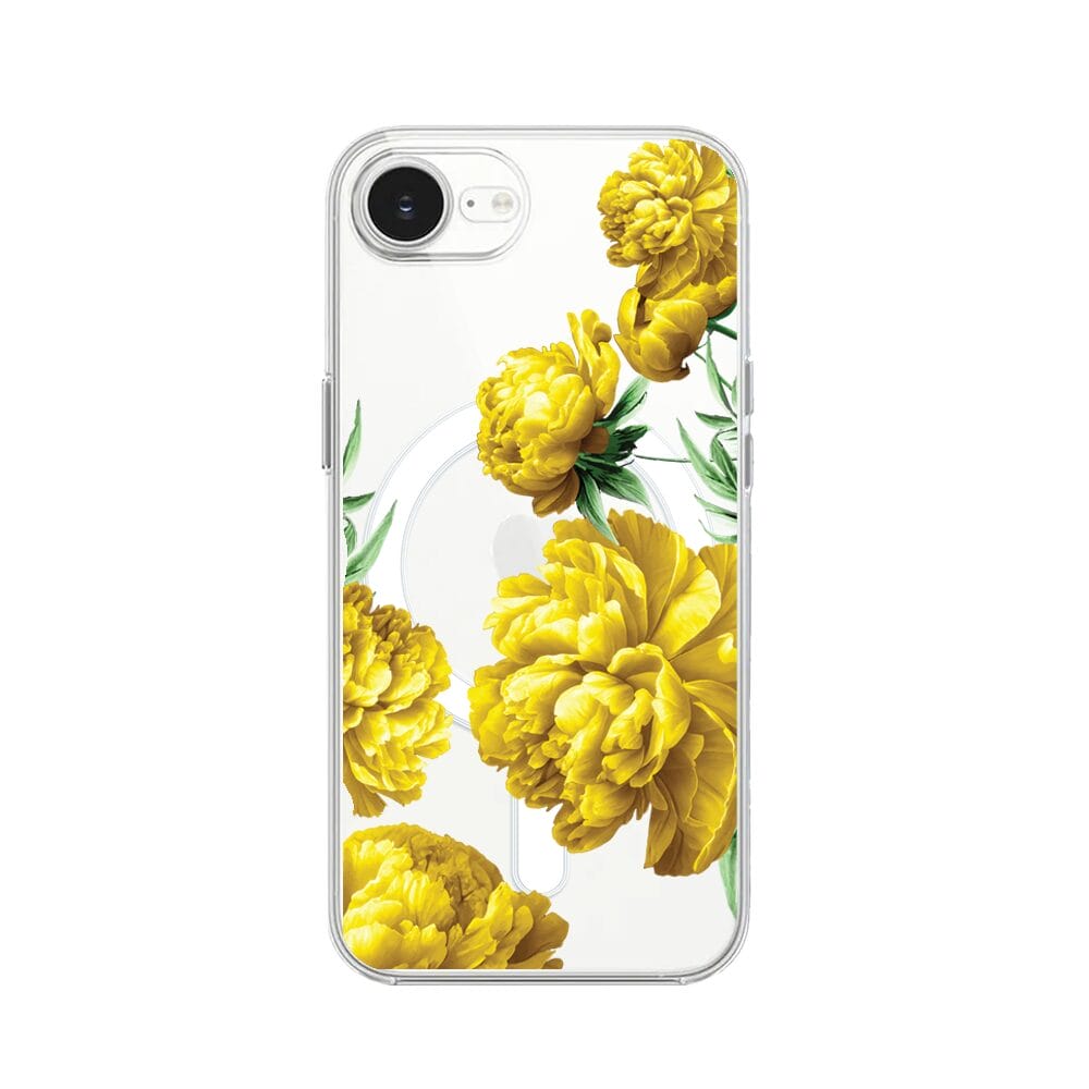 Etui do iPhone 16e z MagSafe przeźroczyste, silikonowe Flexi, żółte piwonie
