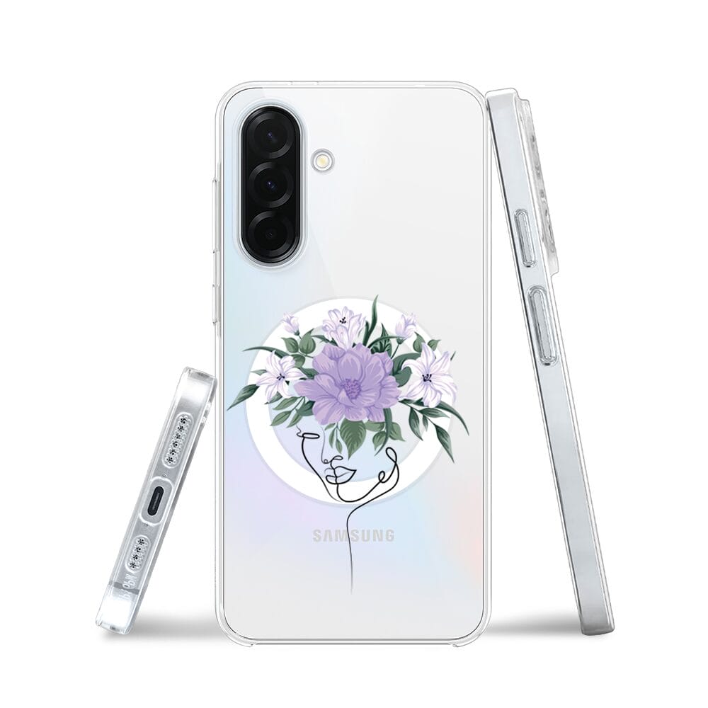 Etui do Samsung Galaxy A36 5G z MagSafe przeźroczyste, silikonowe Flexi, kobieta z kwiatami - obrazek 3