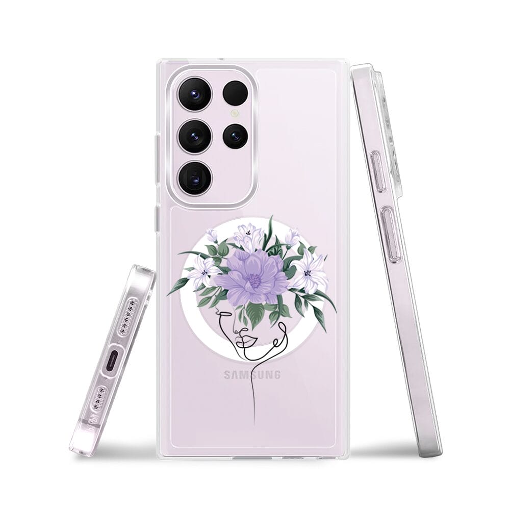 Etui do Samsung Galaxy S23 Ultra z MagSafe przeźroczyste, silikonowe Flexi, kobieta z kwiatami - obrazek 3