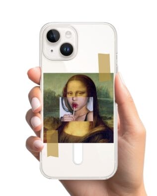 Etui do iPhone 13 z MagSafe przeźroczyste, silikonowe Flexi, Mona Lisa z lizakiem
