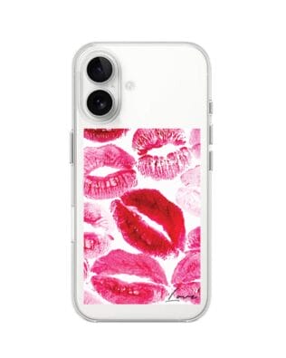 Etui do iPhone 16 Plus z MagSafe przeźroczyste, silikonowe Flexi, pocałunki z napisem „love”